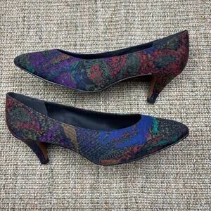 👠 Vintage Life Stride Kitten Heel Pumps | 8.5 | Multicolor Jewel Tone Abstract